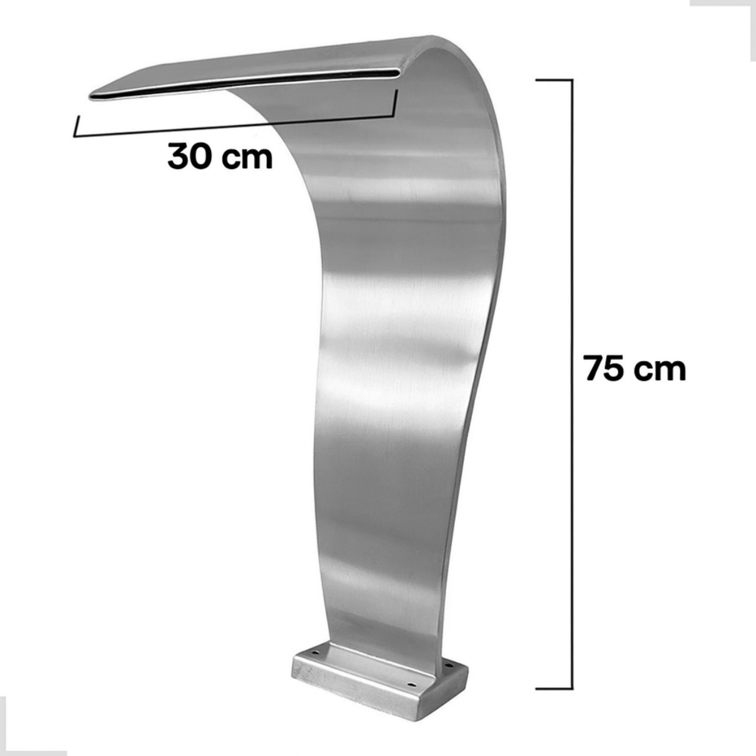 Cascata para piscina em aço inox escovado 75 cm de altura por 30 cm de lamina qualidade total em acessórios em aço inox para sua piscina